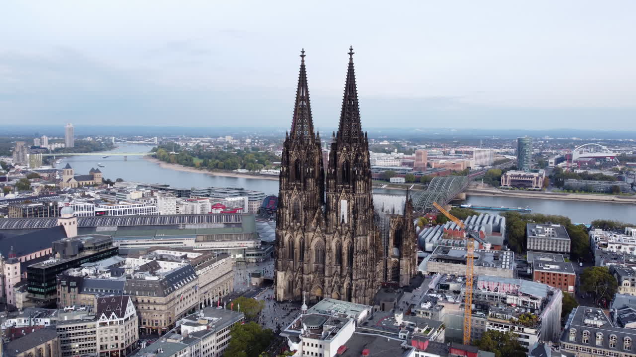 Ornate twin-spires of famous German landmark, Cologne Cathedral church