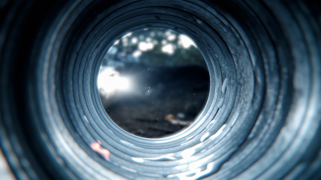 Abstrakte Ansicht durch einen metallischen Tunnel