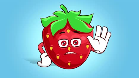 cartoon strawberry face animation stop hand gesture with luma matte