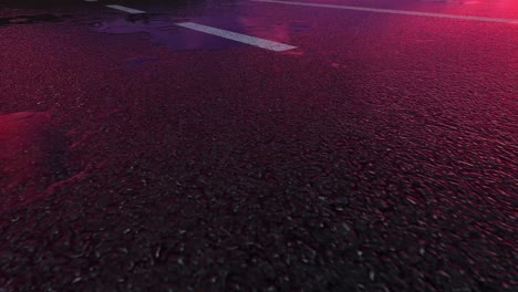 3d heavy rain hitting road at night - 4k realistic rain particle (loopable) - rainy day on a colorful street with traffic - wet road at night - low angle shot of in the rain - rainfall and reflection on road - loopable moving image - sunset