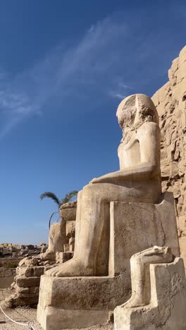 a view of an ancient statue, low angle shot