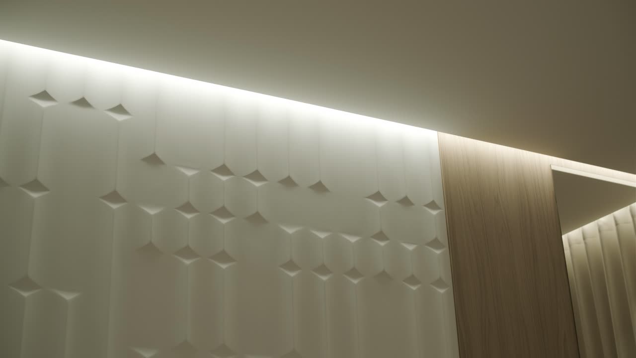 Modern Interior Wall Design with Wood Paneling and Lighting