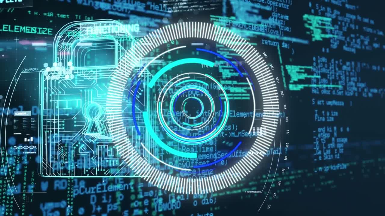 Animation of scope scanning data processing over padlock