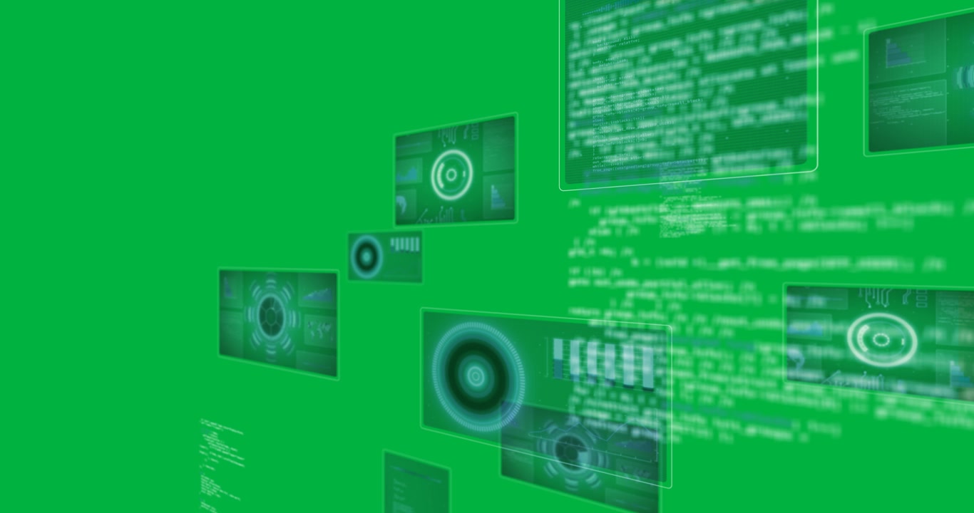 Digital Data Interface Floating on Green Screen Background
