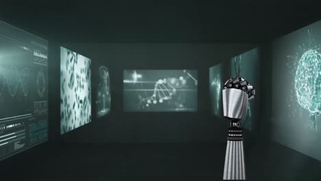 video generado digitalmente de la mano robótica y el procesamiento de datos médicos