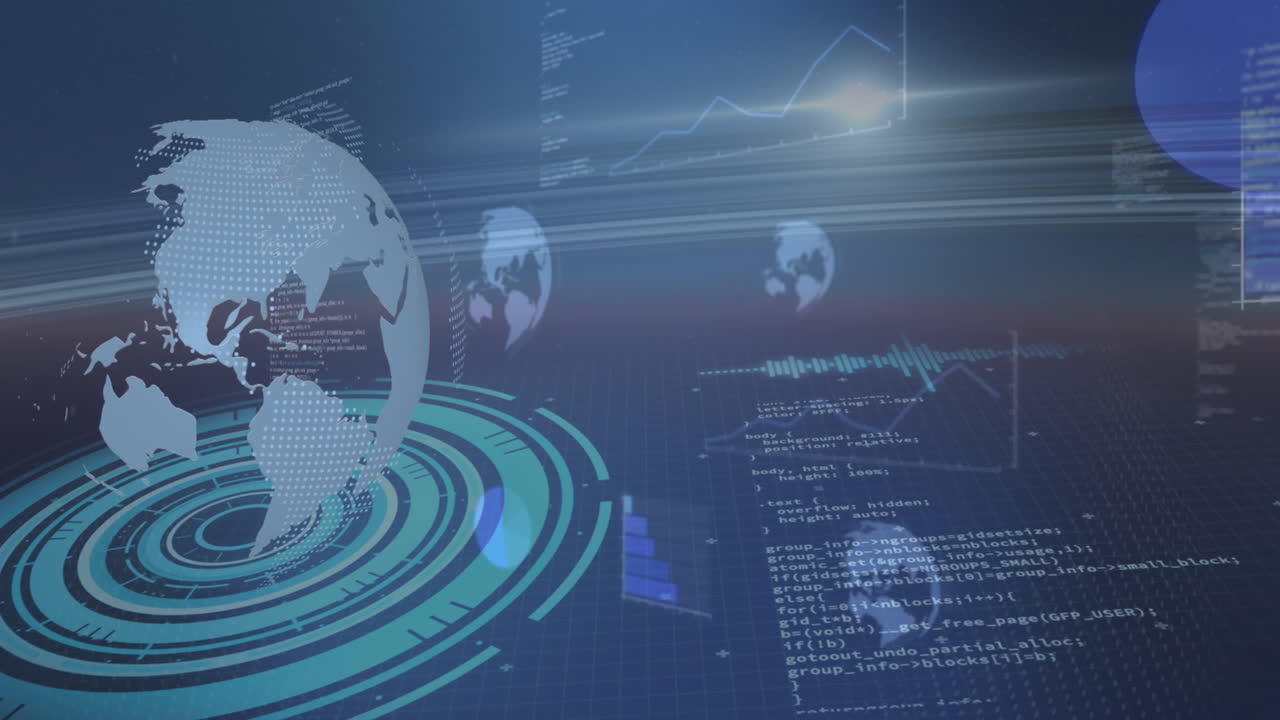 animación de escaneo de alcance y planetas tierra digitales sobre la cuadrícula