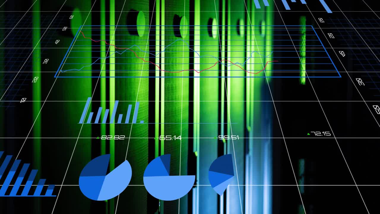 animación del procesamiento de datos estadísticos a través de la red de red contra la sala de servidores informáticos