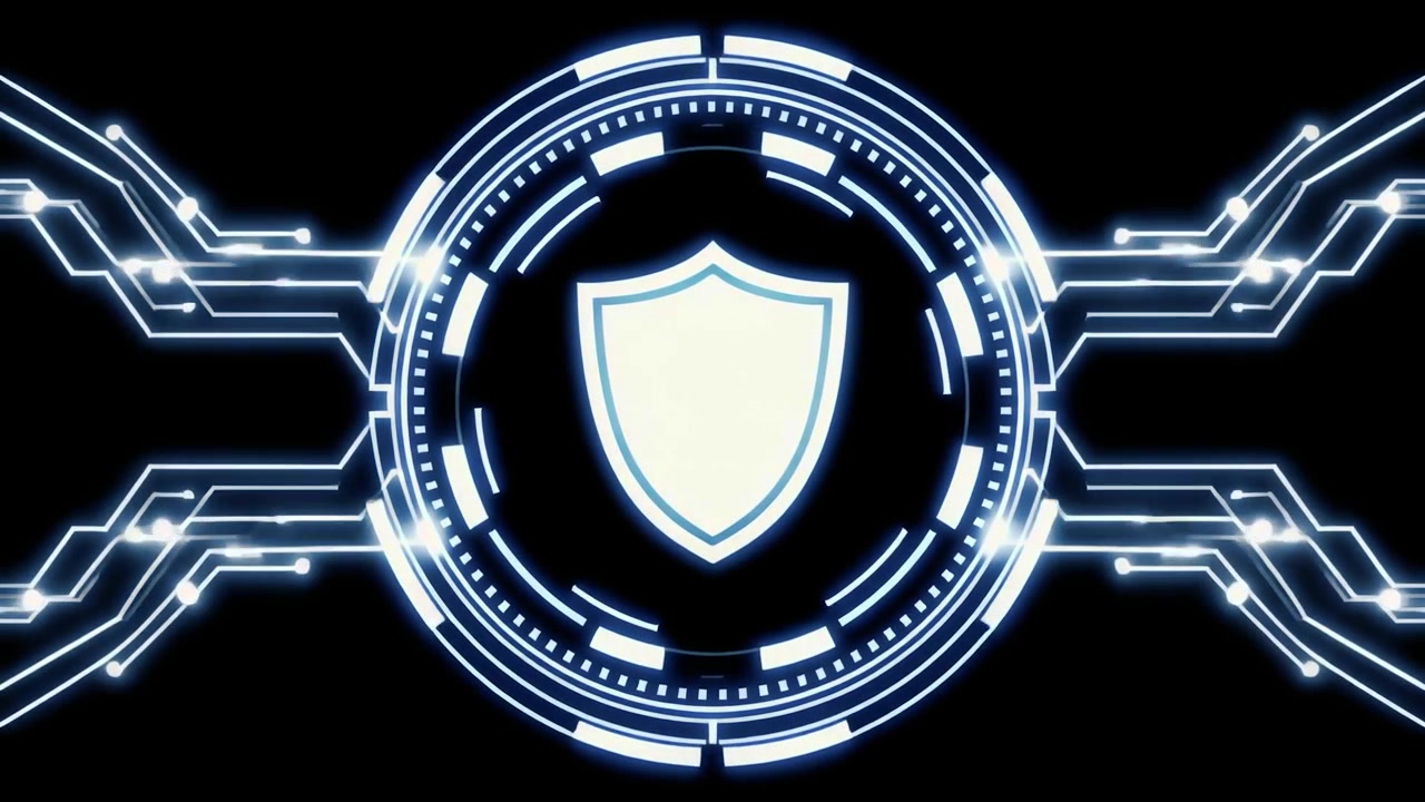 Animated Digital Shield Icon with Futuristic Circuit Board for Cyber Security