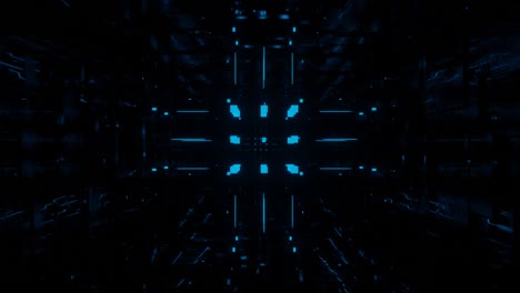 cubes structure. 3d object or structure rotates and moves inside glass mirror tunnel with neon light, bright reflections. fantastic abstract bg looped in 4k. vj for show. sci fi bg fly hi tech tunnel