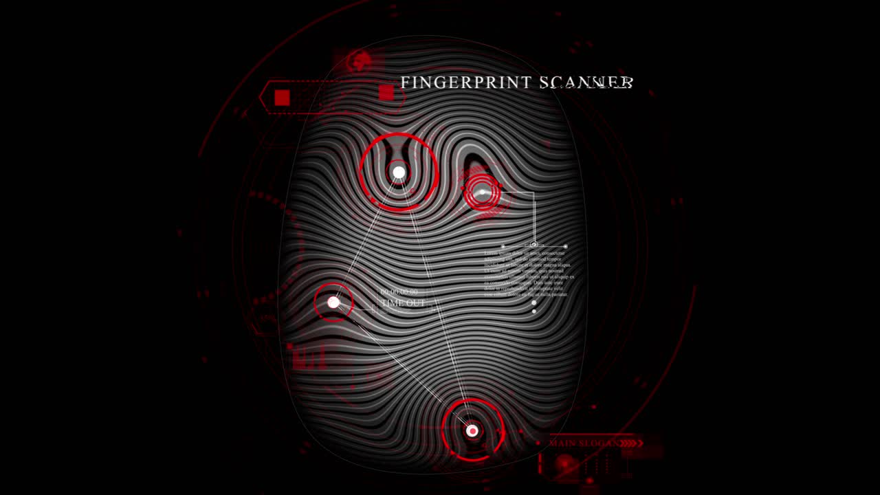Fingerprint scan on futuristic and technological interface HUD display