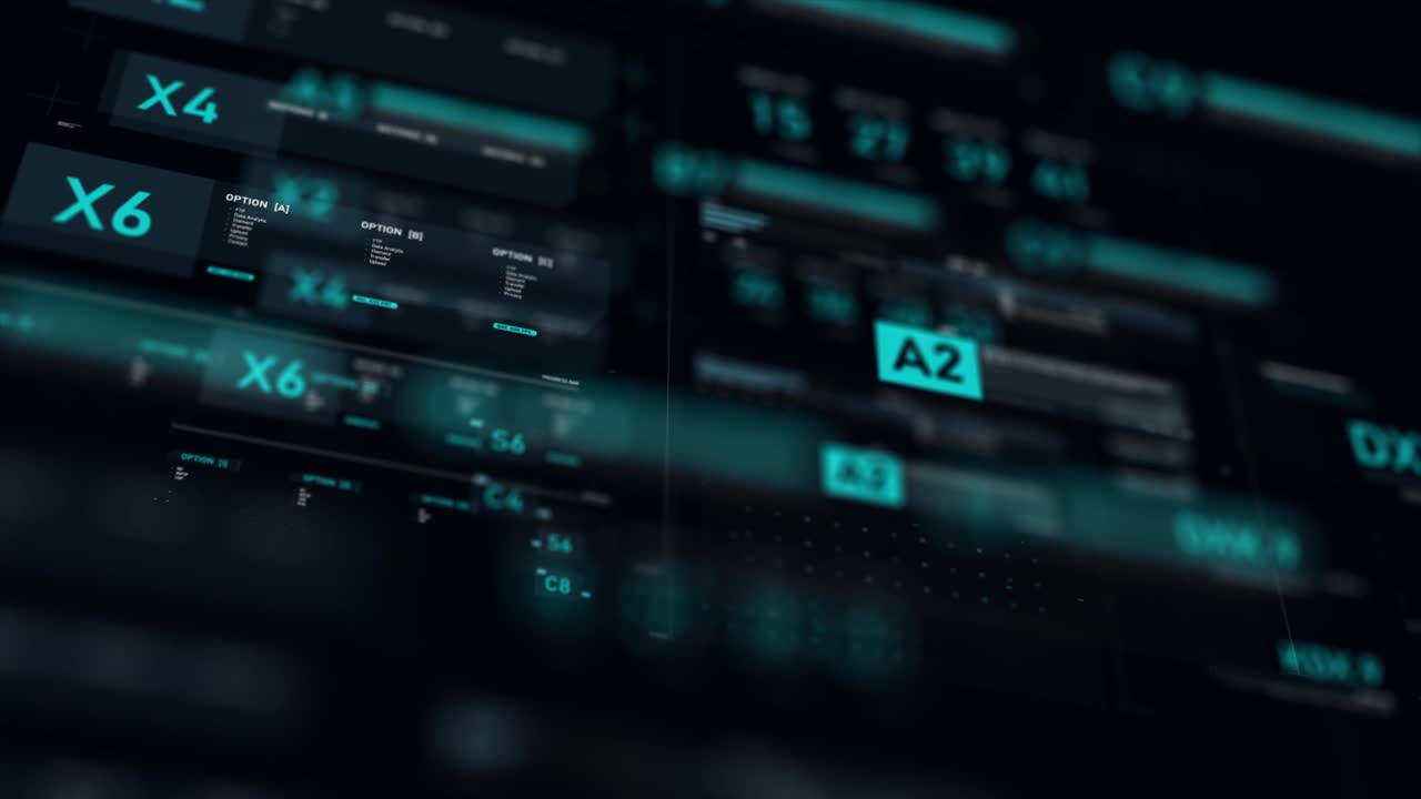 interfaz de usuario futurista hud gui elemento de número de texto digital para tecnología cibernética concepto con poca profundidad de campo oscuro y procesado de grano