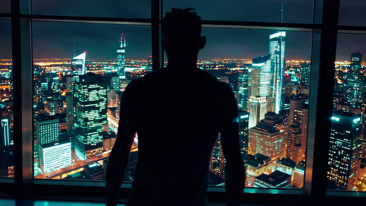 Cityscape at Night from a High Point of View