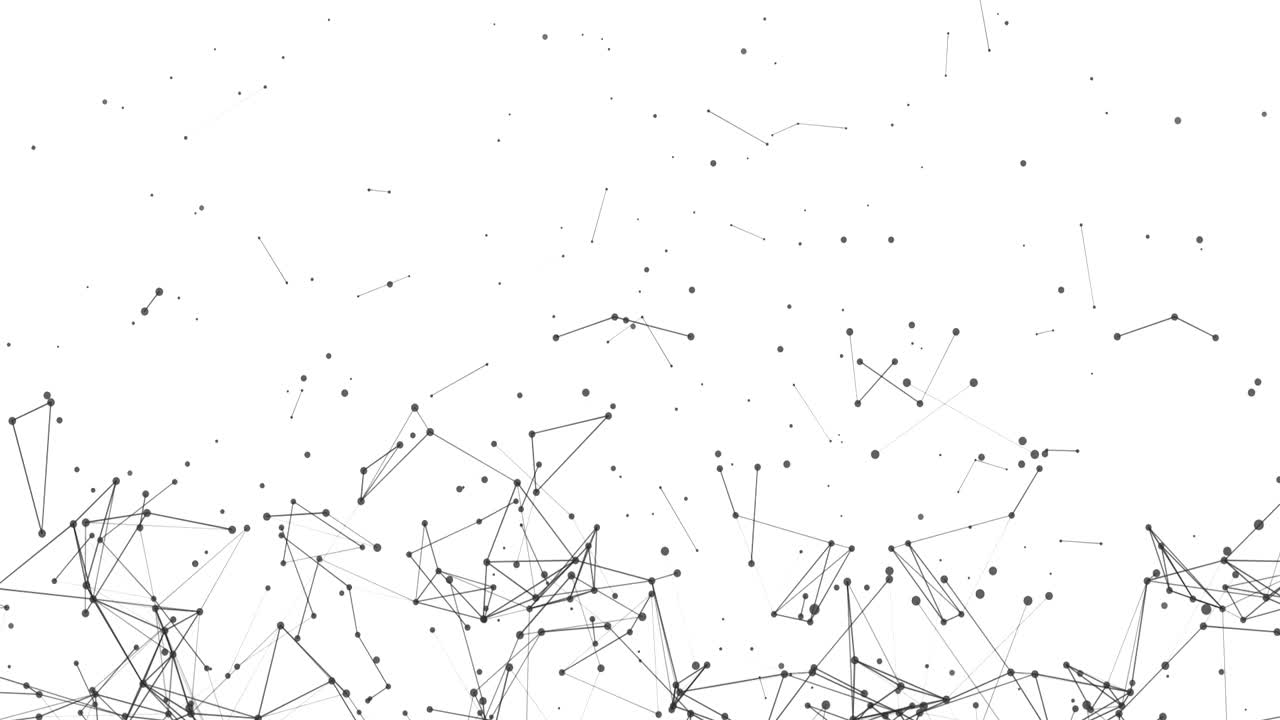Clean White and gray movement of black three-dimensional plexus particles on a white background Geometrical background with flying particles and lines seamless loop animation background