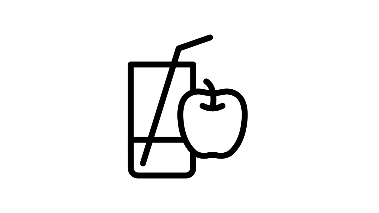 Ícone de Linha Animado de Copo de Suco com Canudo e Maçã
