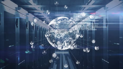 animation of globe and photos, data processing over computer servers