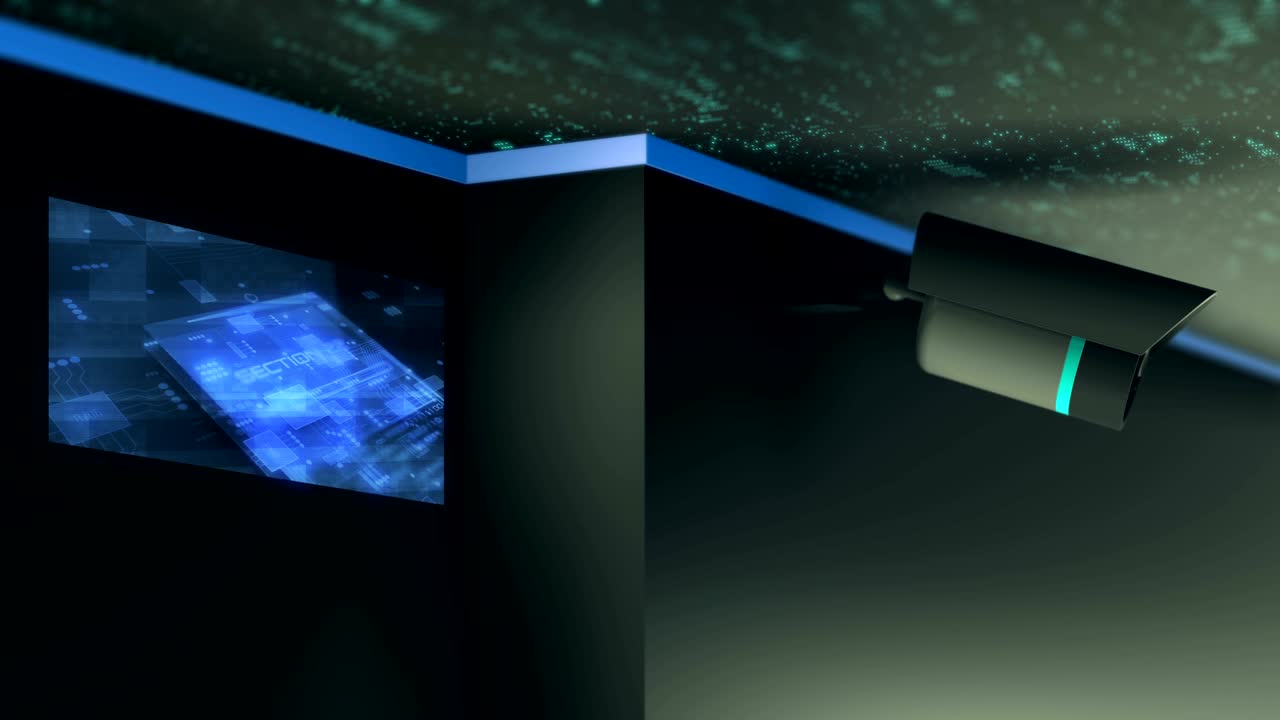 innovación tecnológica moderna cámara de vigilancia 3d y pantalla de holograma video