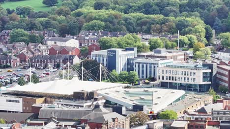 aerial view of rotherham market in the city centre in drummond st, rotherham, united kingdom