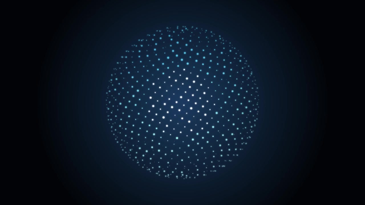 Abstract Glowing Blue Particle Sphere Rotating on Dark Background