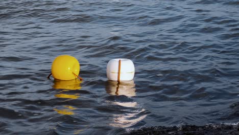 buoys floating on the seawater moving in the waves