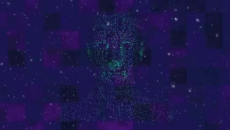 animation of digital human and white spots on blue background