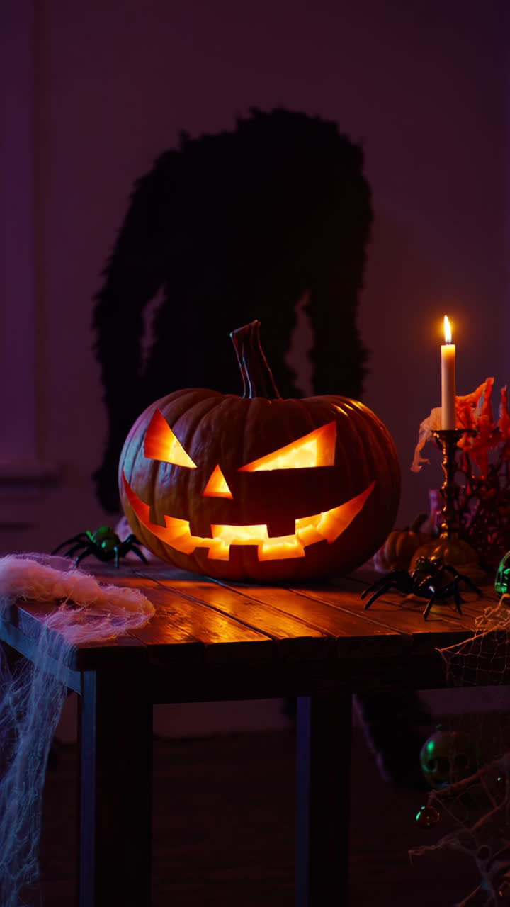 Zucca di Halloween Spettrale con Silhouette di Mostro