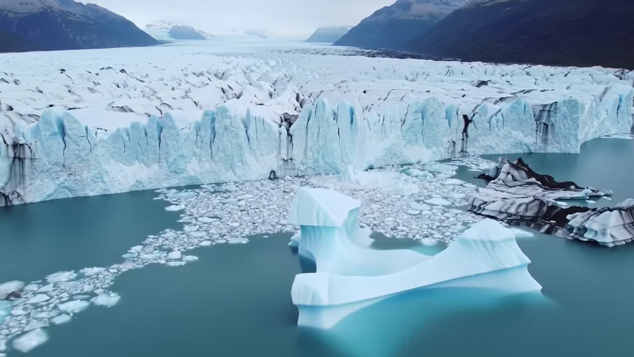 Breathtaking Aerial View of Glacial Icebergs and Serene Waters in a Majestic Glacier Landscape, Capturing Nature's Raw Beauty and Tranquility Across Vast Expanses