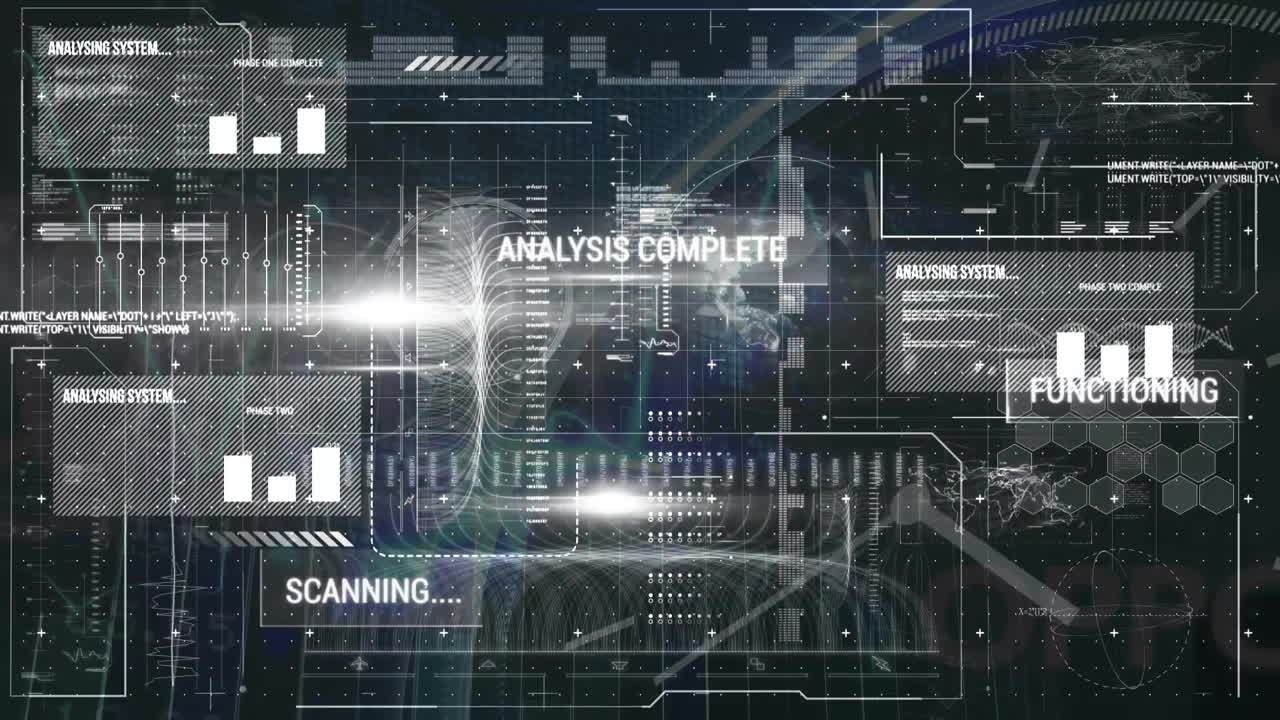 Animation of data processing on black background