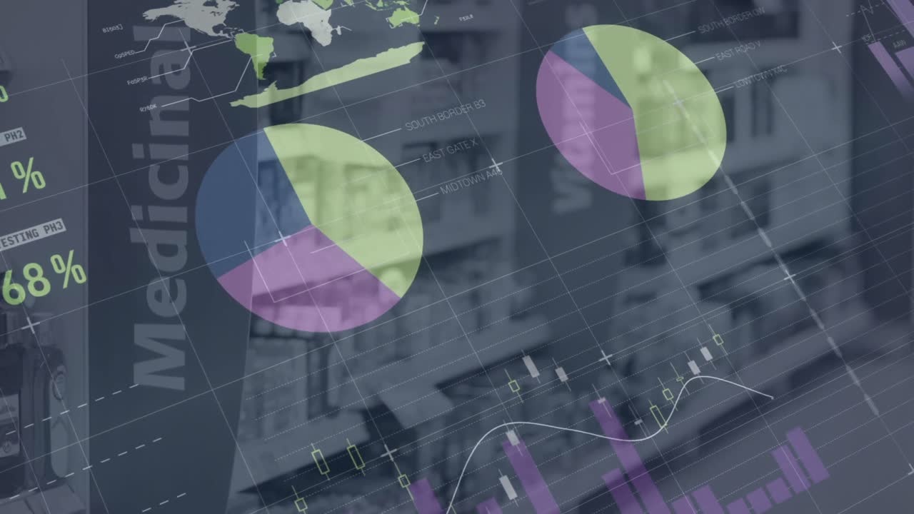 animación de las estadísticas y el procesamiento de datos en los estantes de las tiendas