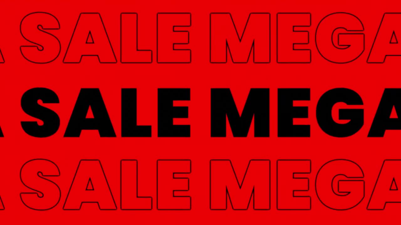 animación de las palabras mega venta en blanco y negro, en alternancia blanco, negro, rojo y azul