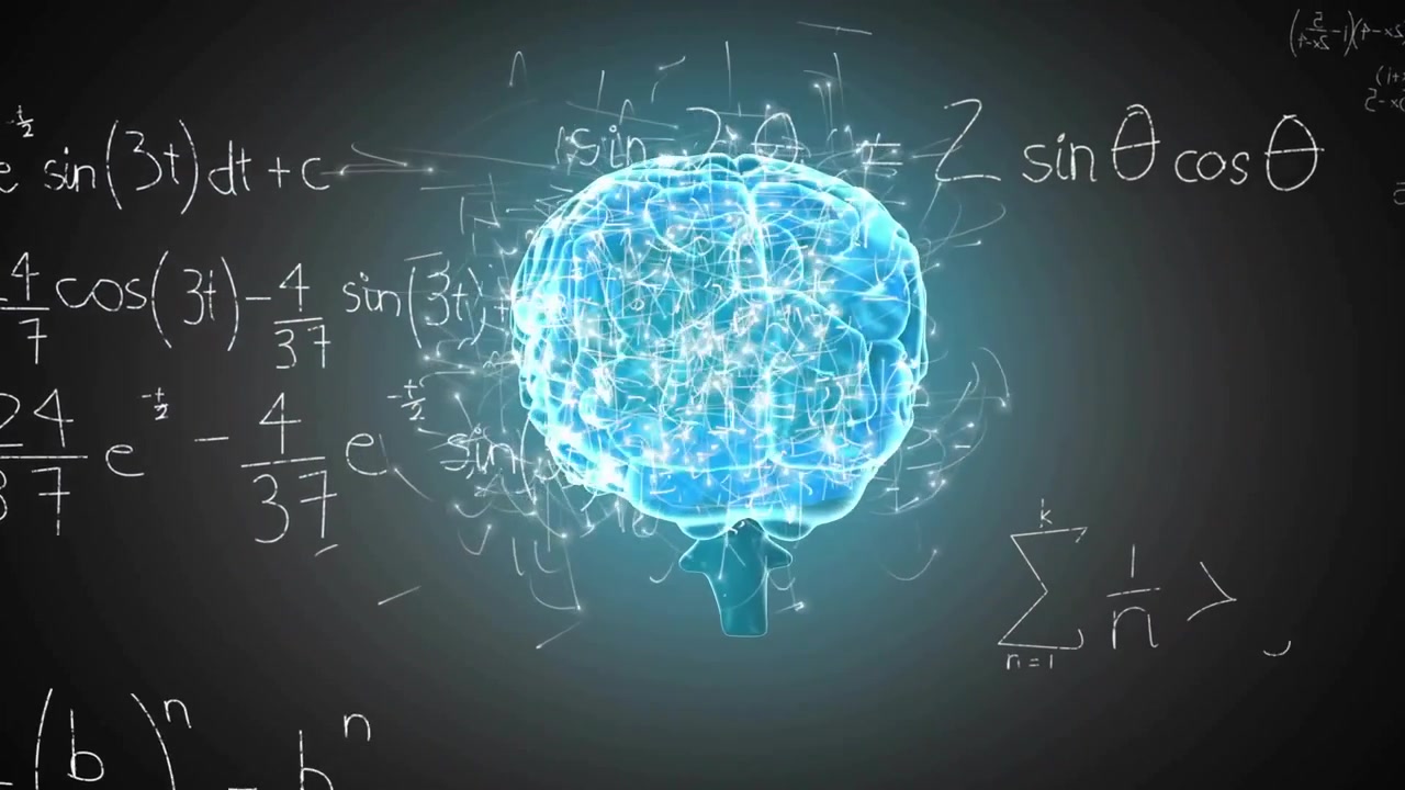 Animazione di un cervello rotante su equazioni matematiche