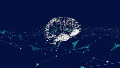 animation of data processing and brain on black background