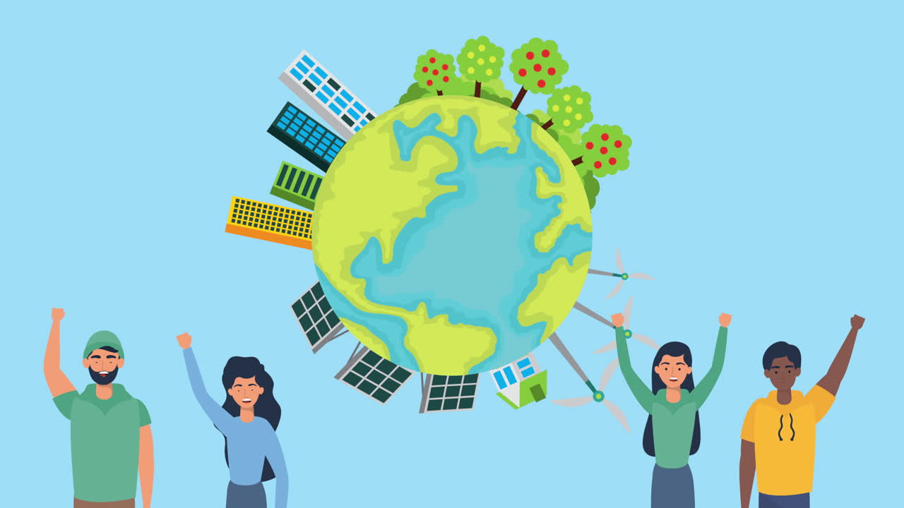 젊은이들이 지구와 함께 시위를 벌이고 있습니다.