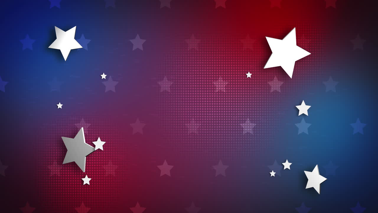 Animation d'étoiles blanches tombant sur fond rouge et bleu