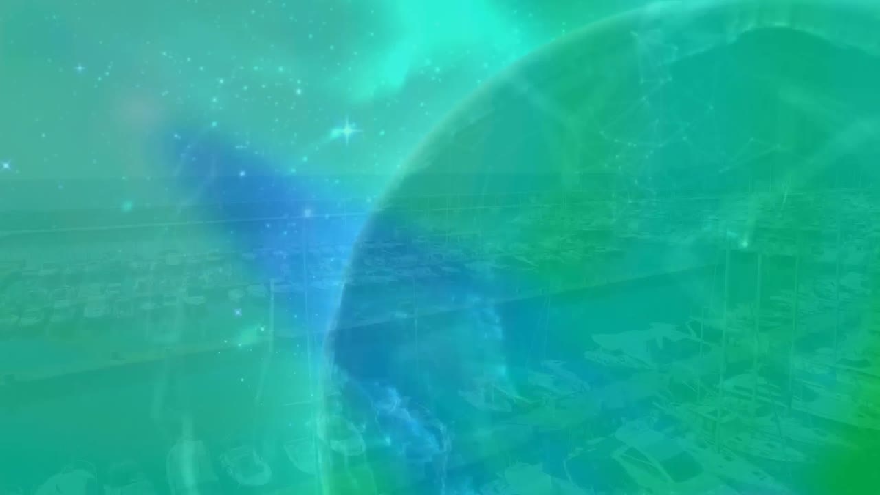 도시 풍경의 공중 전망에 대한 회전하는 지구의 디지털 구성