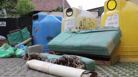 Pile-of-household-waste-waiting-for-pickup,-disposal-in-Miercurea-Ciuc,-Romania