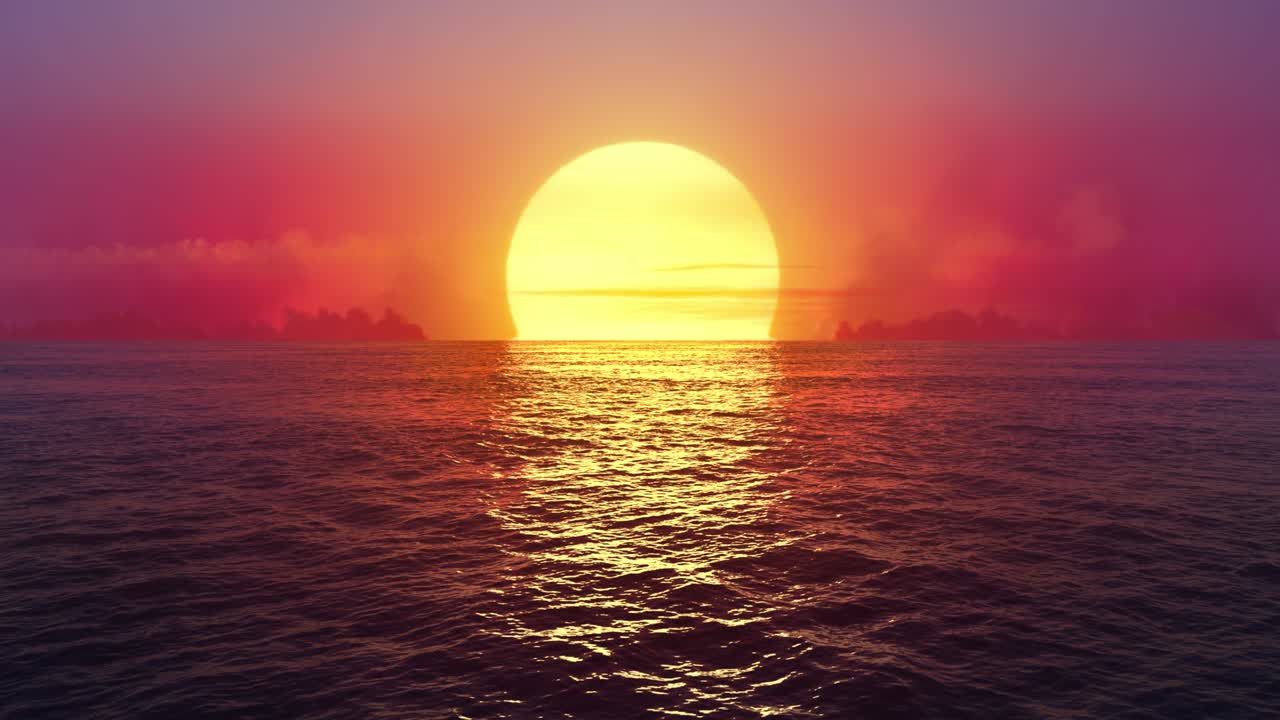 몽환적인 해가 지는 바다 위를 순수하게 회전하는 비행.