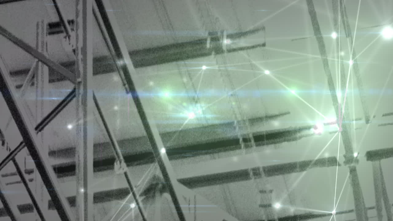 animación de la red de conexiones sobre estantes en el almacén