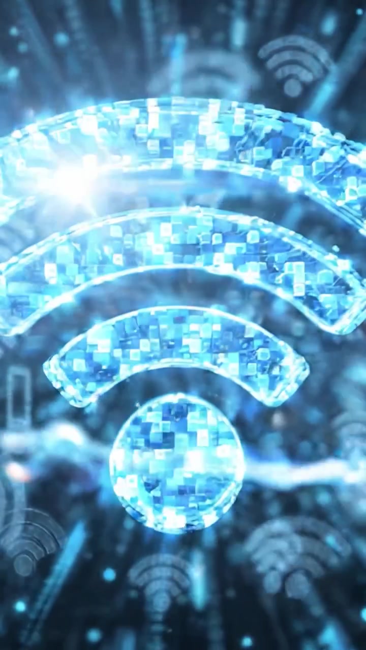 Udforskning af digitale rigers forbindelse: En visuel rejse gennem binær kode og Wi-Fi-symbol, der integrerer teknologi og innovation.