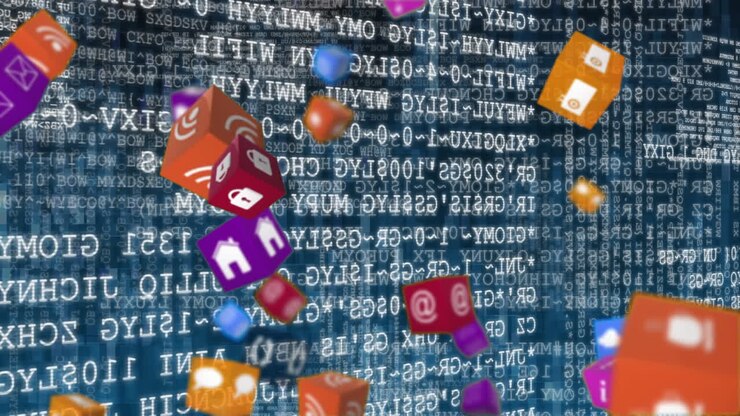 Internet icons and symbols with binary codes