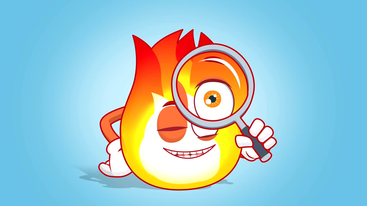 만화 화염 화염 확대 유리 얼굴 애니메이션 알파 매트