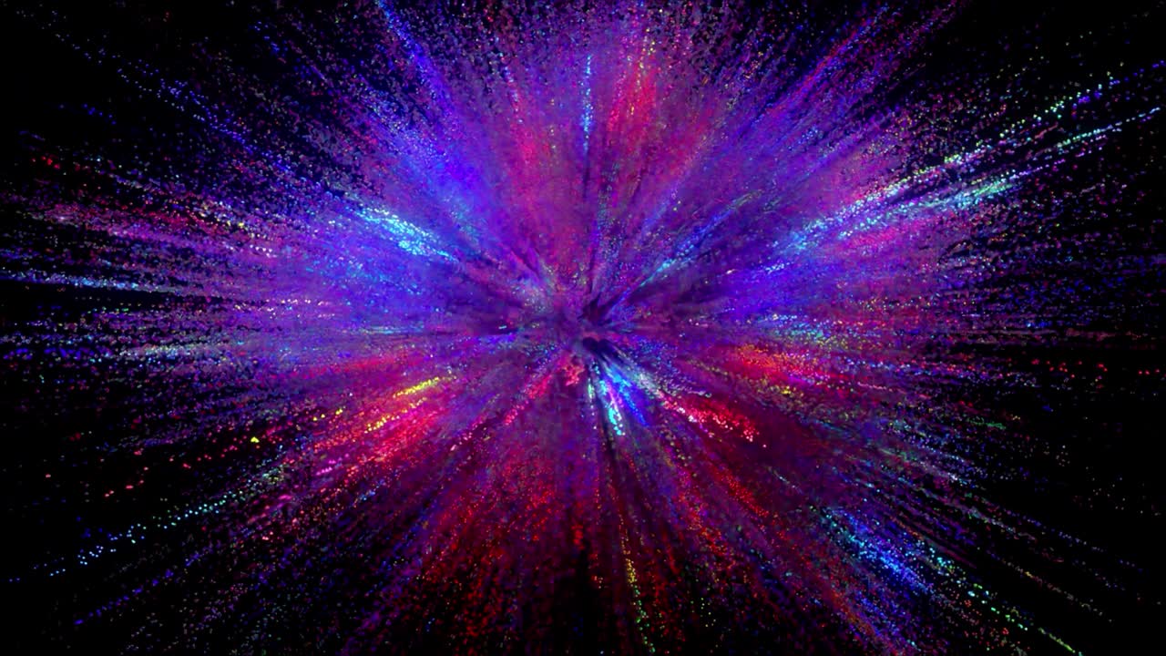una explosión de colores en un fondo oscuro. color azul y púrpura. animación 3d de un bucle sin costuras.