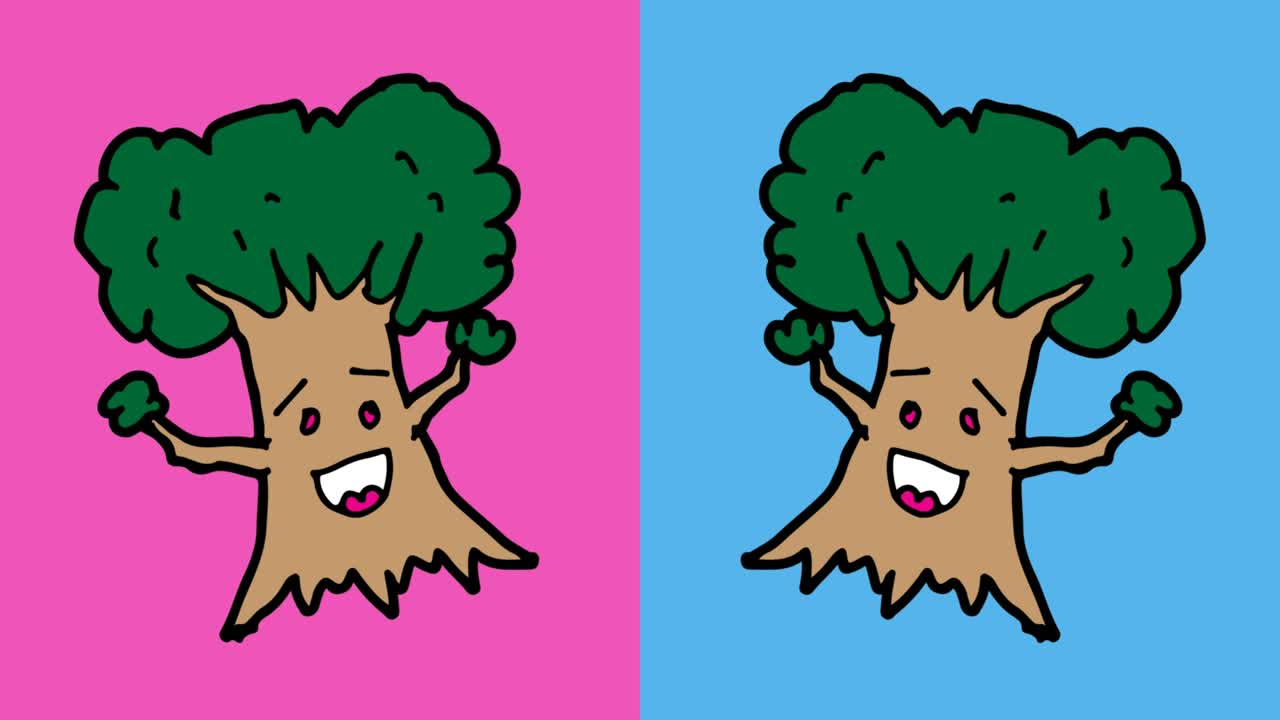 Disegno di bambini in stile pop art, sfondo continuo con tema albero