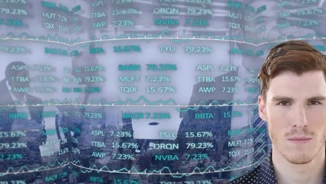 animación del procesamiento de datos financieros sobre el hombre de negocios