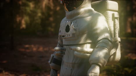 lonely astronaut in dark forest