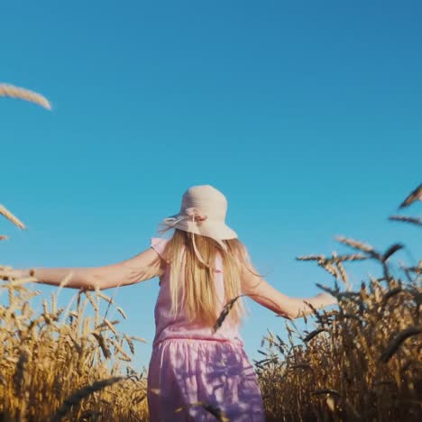 carefree girl runs on a wheat field 1