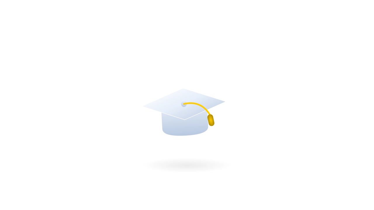 Icona minimalista 3D di tocco di laurea fluttuante su sfondo bianco