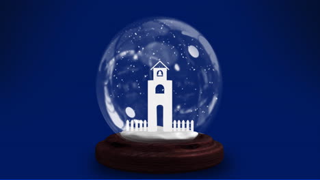 animation of snow globe over blue background