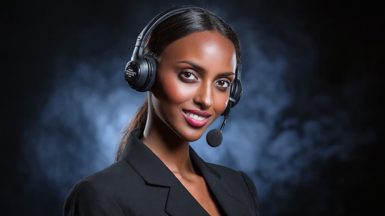 Confident Female Professional with Headset: Engaging Communication and Customer Service Representation in Modern Work Environments