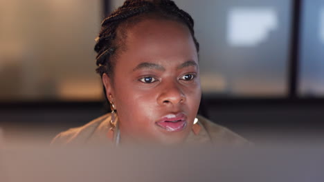 Night,-office-and-black-woman-reading