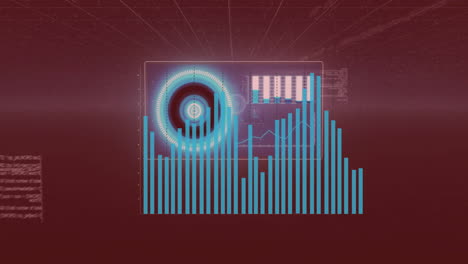 data visualization animation with circular and bar graphs over digital interface